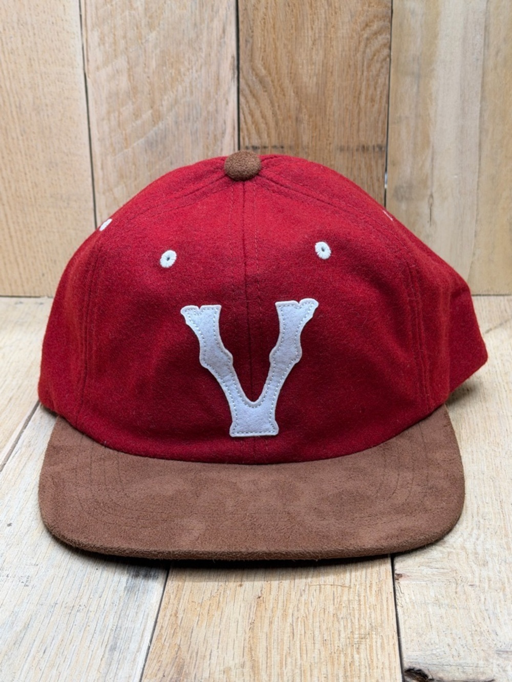 Vans Red Unstructured Wool Blend Leather Strap Skateboard Hat Cap